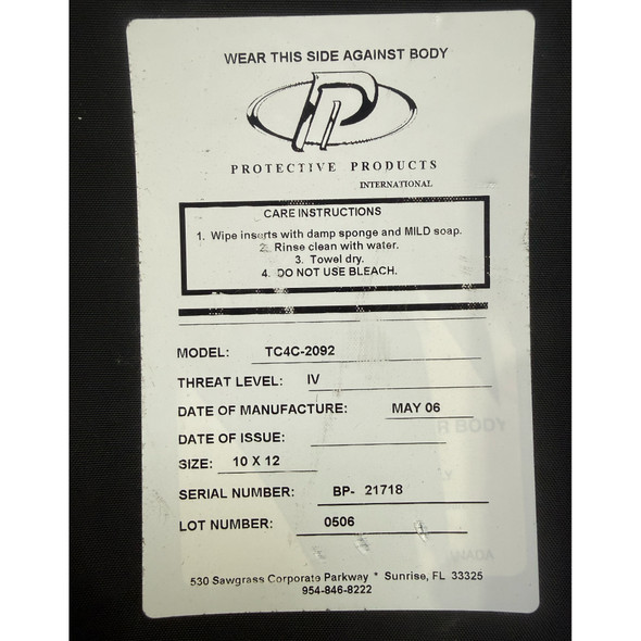 Protective Products (PPI) TC4C-2092 Level IV Single Body Armor Plate 10x12, Police Trade