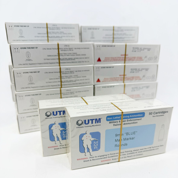 UTM 9mm Man Marker Round Non-Lethal Training Ammunition, 50 Cartridges (Blue), Never Issued, Police Trade