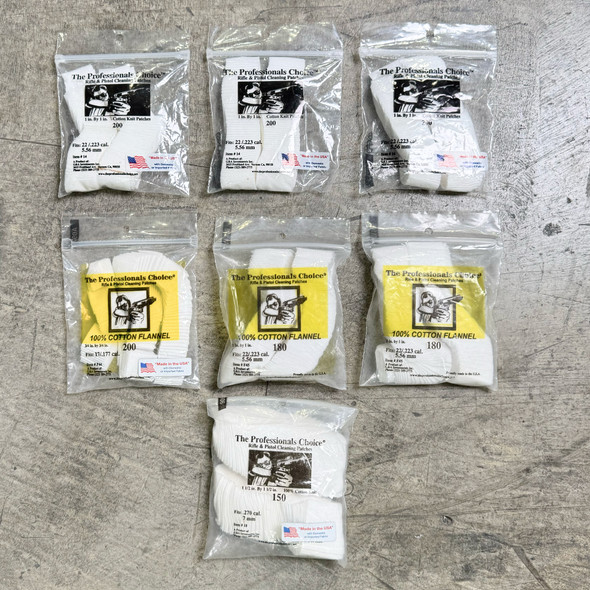 Professional's Choice Rifle & Pistol Cleaning Patch Assortment, 7 Pack Bundle, New/Old Stock