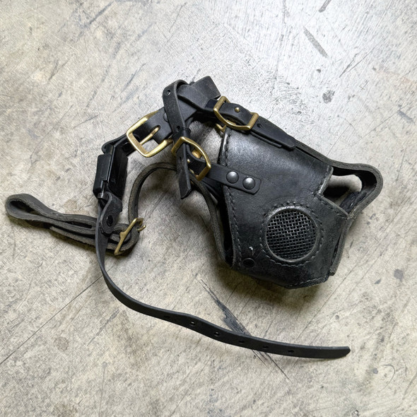 DK9 Black Leather Police Dog Agitation Muzzle, Mesh Vent, Quick-Release, Police Trade