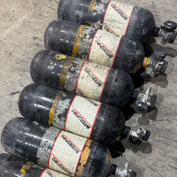 Vintage Interspiro Carbon Fiber SCBA Cylinder, Heavily Weathered, Fire Department Trade
