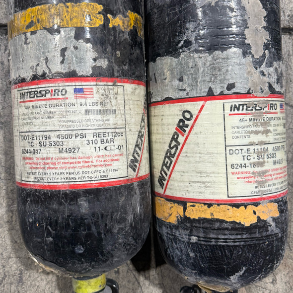 Vintage Interspiro Carbon Fiber SCBA Cylinder, Heavily Weathered, Fire Department Trade