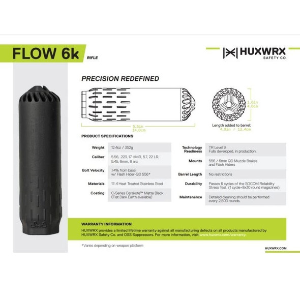 HUXWRX FLOW 6K with Flash Hider 5/8x24, FDE