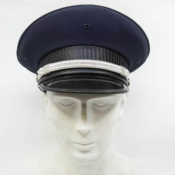 Bayly Police Uniform Service Cap, Navy Blue Dress Hat w/ Silver Strap, Police Trade