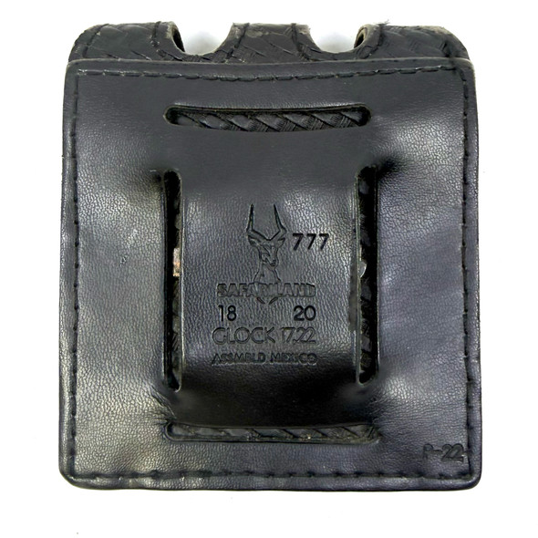 Safariland Model 777 Glock 17/22 Triple Magazine Pouch, Basketweave Leather, Police Trade