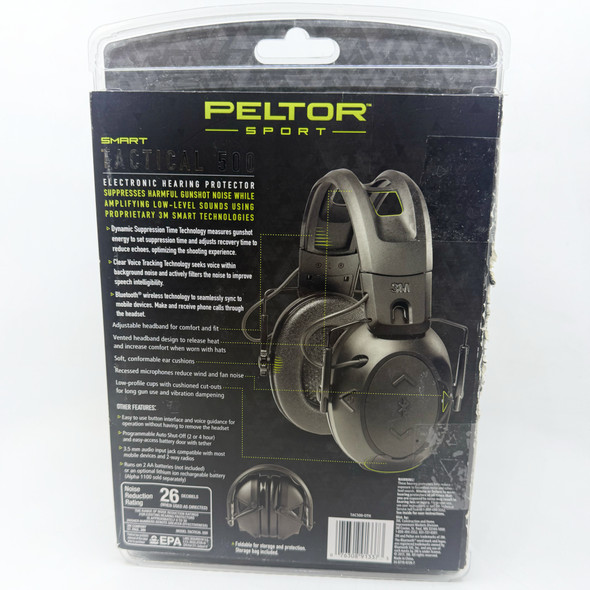 Peltor Sport Tactical 500 Electronic Ear Muffs 26dB NRR Bluetooth Black TAC500-OTH, Open Box
