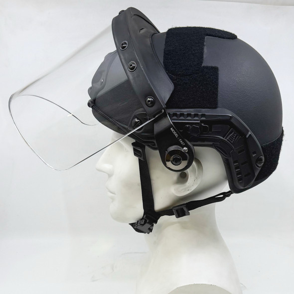 NIJ IIIA FAST-Style Ballistic Helmet w/ Riot Face Shield, Police Demo