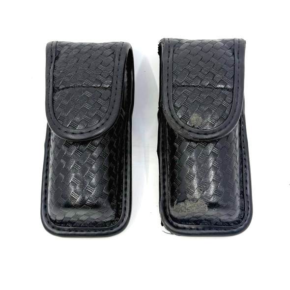 Bianchi AccuMold Elite MK3 OC Pepper Spray Holder, Basketweave Black Leather, Duty Belt Snap Closure, Law Enforcement Duty Gear, Police Trade