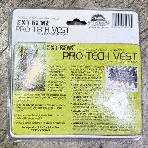 MPI Outdoors Extreme Pro-Tech Vest, Wearable 3-Layer Thermal Mylar Space Blanket Emergency Survival Vest, New/Old Stock