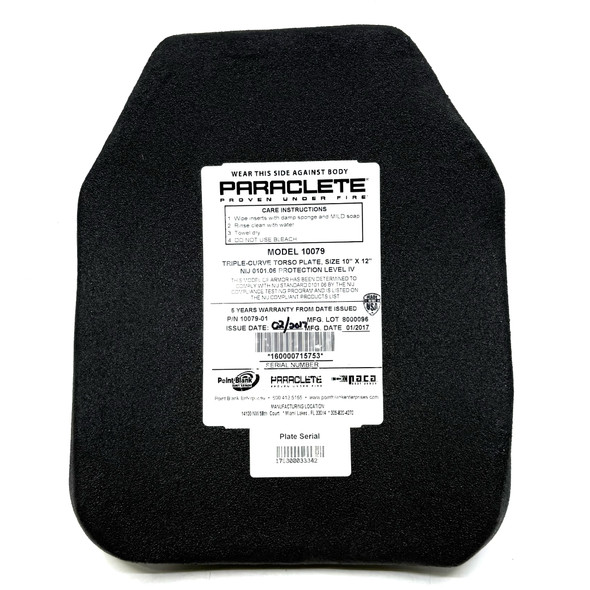 Point Blank Paraclete 10079 Level IV Triple-Curve Torso Armor Plate 10" x 12" Shooter's Cut, Police Trade