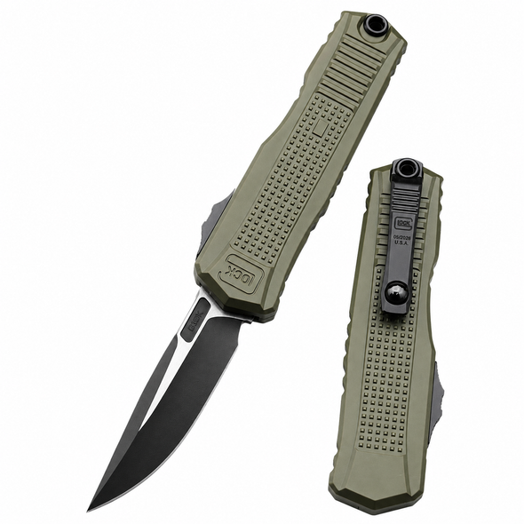 Glock GLO79317 G19K OTF Automatic Knife 3.5" Drop Point Plain Edge OD Green