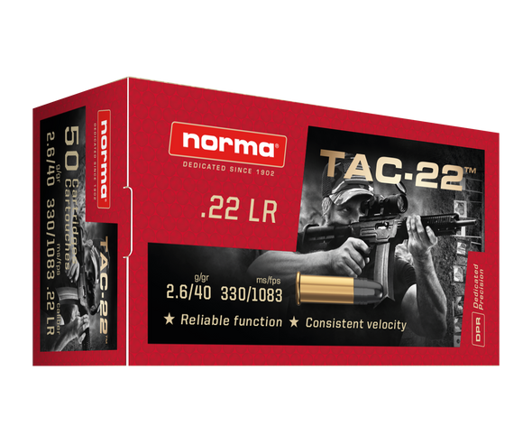 Norma Tac .22LR 40 gr Rimfire RN Ammunition - 50 Rounds