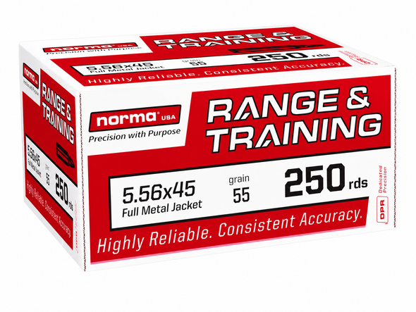 Norma Range & Training FMJ 5.56x45mm 55gr Centerfire Rifle Ammunition - 250 Rounds
