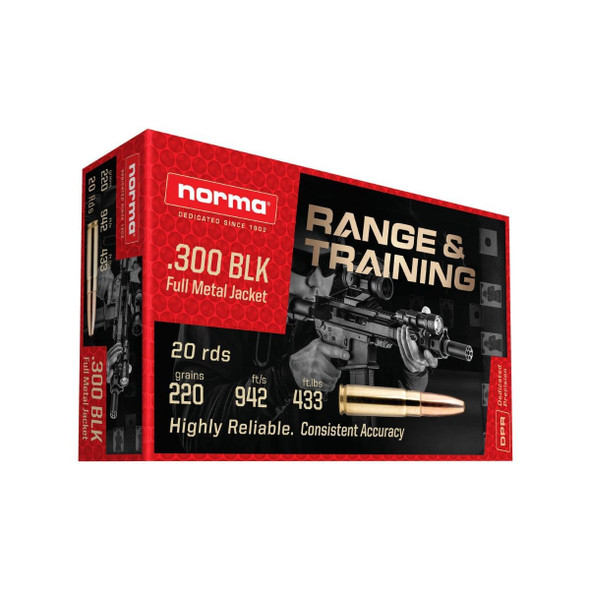 Norma Range & Training .300 Blackout Ammunition 220gr FMJ - 20 Rounds