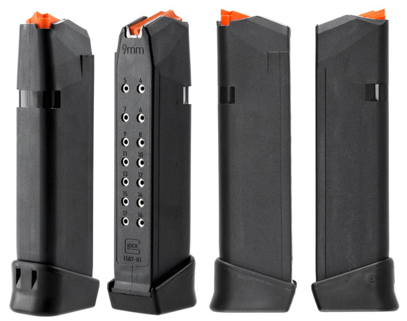 Glock G17 17+2 Gen5 Magazine is specifically designed for the Glock 17 Gen5 pistol. It is intended for 9 mm caliber and has a capacity of 19 rounds, consisting of a base capacity of 17 rounds and two additional rounds. The magazine is equipped with an orange follower, which facilitates checking the rounds and enhances safety.  This magazine is an excellent choice for Glock 17 Gen5 pistol owners who want to increase the weapon's capacity without compromising reliability or functionality. The orange follower makes checking the rounds quick and easy, improving the user experience and safety.