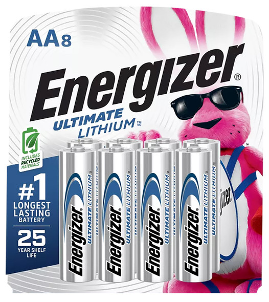Energizer L91SBP8H3 AA Ultimate Lithium Silver 1.5V Lithium 8-Pack