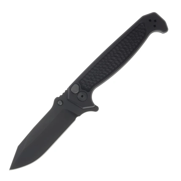 Half Face Blades Disaster Folder- Anodized Black Handle/Black Nitride Frame Dimpled Grip Deep Carry Pocket Clip Knife