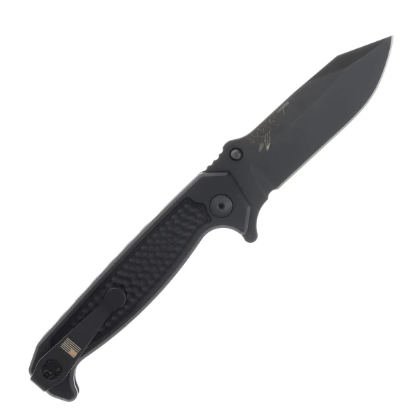 Half Face Blades Disaster Folder- Anodized Black Handle/Black Nitride Frame Dimpled Grip Deep Carry Pocket Clip Knife