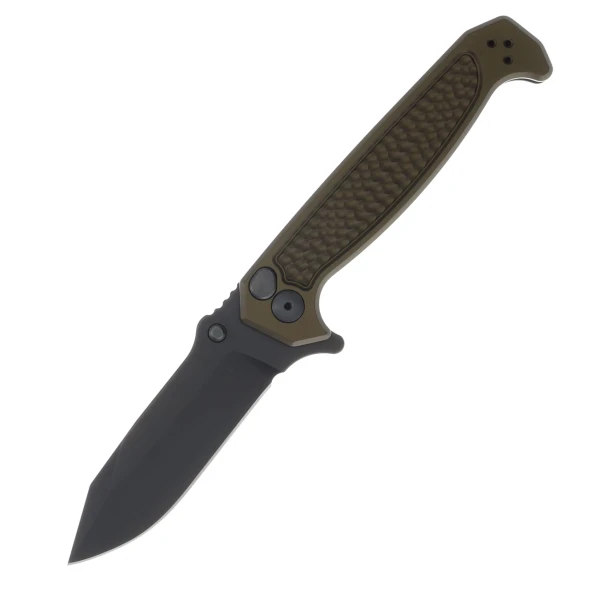Half Face Blades Disaster Folder- Anodized OD Green Handle/Nitride Black Blade Dimpled Grip Deep Carry Pocket Clip Knife