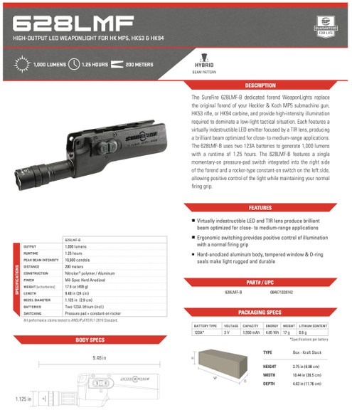 SureFire 628LMF-B HK MP5 / HK53 / HK94 Forend Weaponlight 1000 Lumens