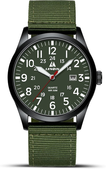Military Sport Analog Quartz Nylon Strap Waterproof Green/Black/Green/Red Watch