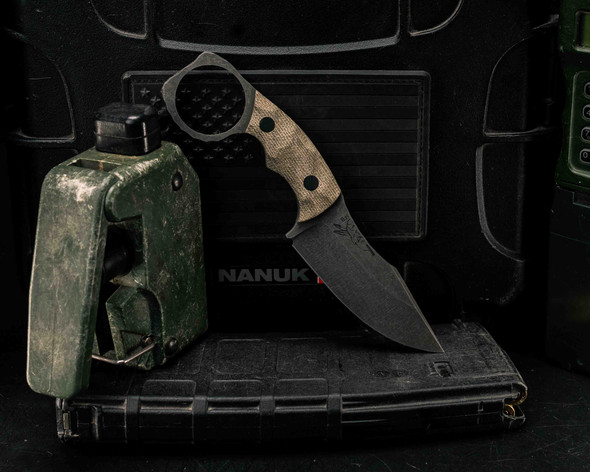 Half Face Blades Face Plug OD Green Canvas Micarta CF Pins Textured Grip Knife