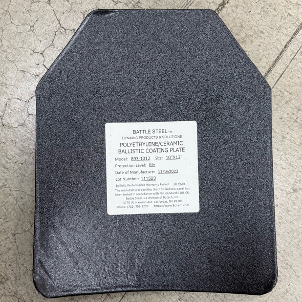 Battle Steel 893-1012 10"x12" Level III+ Shooters Cut Ballistic Plate, Single Plate, Police Trade