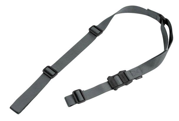 The MS1 Sling is the most versatile addition to the Magpul line of rifle slings. This sling system starts as an optimized, dedicated two-point sling that serves equally well in a one-point role when using optional adapters. Built around our MS1 slider, this system provides rapid adjustments to either lengthen or shorten the sling with no slipping once set, and no tails, loops, or other potential snag hazards. In a two-point role, the MS1 allows easy shoulder transitions, rapid adjustability for hands free rifle carry and shooting support from various positions. The MS1 system also has a series of adapters that are sold separately and based on the MS3 and MS4 slings. By adding the appropriate adapter (available with Paraclip or QD Sling Swivel) for the sling, you can easily add one-point functionality to your MS1. In testing, the sling had to survive tens of thousands of cycles in wet, dry and sandy conditions, static load testing without slippage for 72 hours and weighted six foot dynamic drop tests. In addition to the controlled lab tests, we also swam it, jumped it, hunted with it, hiked into the mountains with it, and most importantly shot with it in a variety of rugged field conditions. The MS1 Sling is made entirely in the USA, and is fully Berry Amendment compliant.