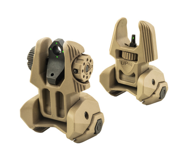 MeproLight FRBS Self-Illuminated Tritium Flip-Up Backup Sights FDE 4-Dot Rear, Orange Hyper Bright Front