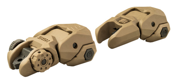MeproLight FRBS Self-Illuminated Tritium Flip-Up Backup Sights FDE 4-Dot Rear, Orange Hyper Bright Front