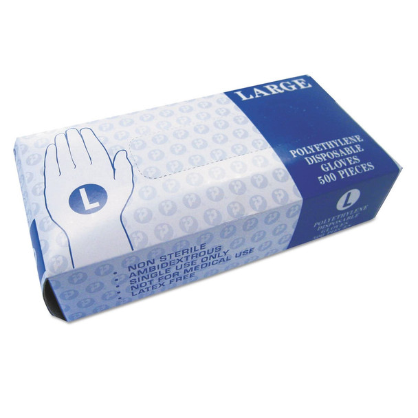 Inteplast GLLG2K Embossed Polyethylene Disposable Gloves, Large, Powder-Free, Clear, 500ct/Box