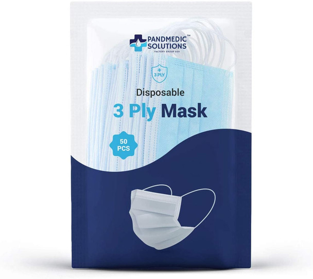 Pandmedic 3 Ply Face Mask 50/Pack MADE IN USA