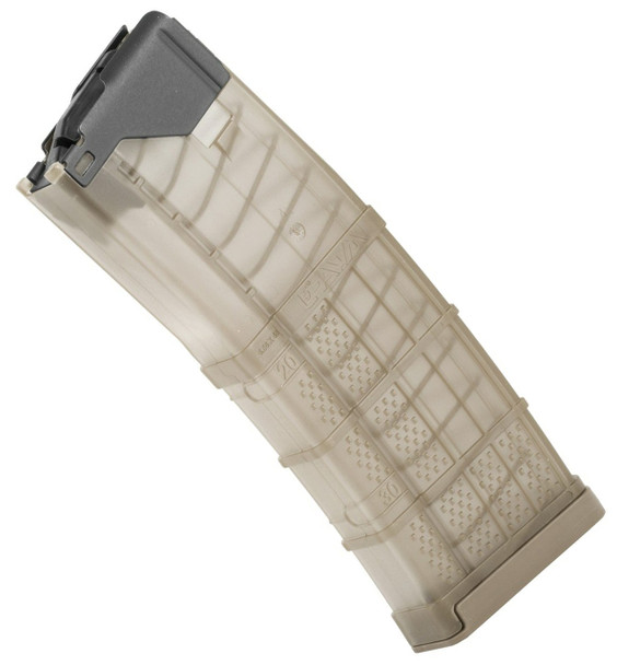 The Lancer Systems L5 AWM Magazine is a polymer and steel hybrid that combines the best features of each material. The one-piece steel feed lip unit is permanently fixed to the polymer body. The steel is hardened so the dimensions will not change in long term storage or rough use.

The PTFE coating ensures the steel will not rust. The polymer body is designed with an internal dimension that is a constant curve, combined with a no-tilt follower for maximum reliability in feeding 5.56x45mm NATO ammunition. The steel feed lip assembly and the polymer body are corrosion and chemical resistant. The floor plate slides off similar to a USGI magazine for cleaning and maintenance.