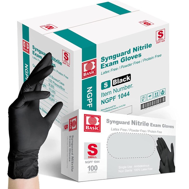 Syngaurd Basic Medical BLACK Nitrile Exam Gloves, 5 Mil,- Latex-Free & Powder-Free, Case of 10 Boxes, Box of 100 Gloves