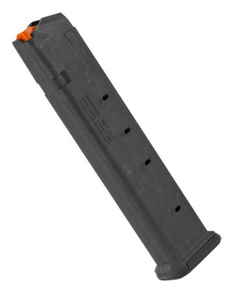 The PMAG 27 GL9 is a 27-round Glock 9mm handgun magazine featuring our proprietary all-polymer construction for flawless reliability and durability over thousands of rounds. Meeting the overall length requirements for a 170MM competition magazine, the PMAG 27 GL9 offers additional capacity without the need for expensive extensions. Includes a high visibility, controlled-tilt follower, a stainless steel spring, and an easily removable floorplate for cleaning. Also includes a paint pen dot matrix for magazine marking, ridged floorplate edges for better grip, and capacity indicator windows. Drops free when loaded or unloaded. The PMAG 27 GL9 is compatible with all full-size, compact, and sub-compact double-stack Glock 9mm variants with some protrusion below the grip.