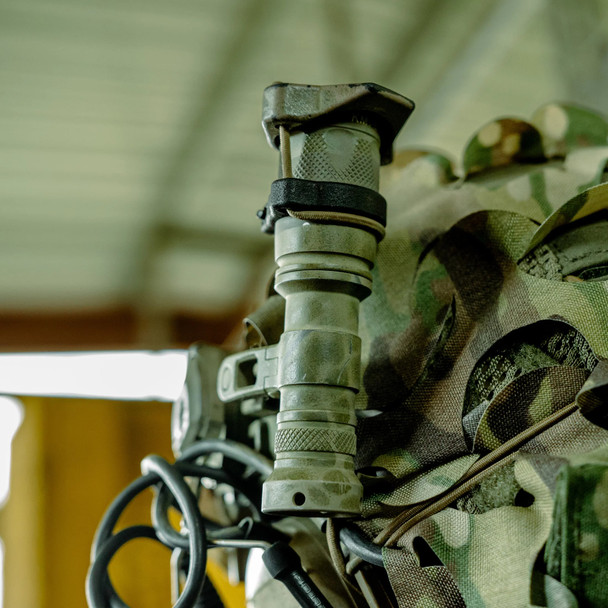 One of the biggest pieces of feedback we've received on our products is the difficulty of installation and battery changes when using our ScopeCap ™ and LightCap ™ products. By developing a locking ring with eyelets to fit the shock cord, we were able to completely eliminate the need for ranger bands and looping the shock cord around the light or optic body.

