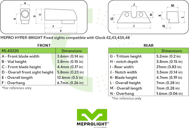 Meprolight Hyper-Bright Extremely Bright Tritium Night Sights Glock STD Frames