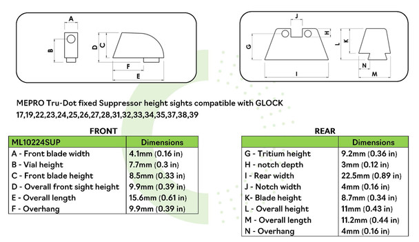 Meprolight Tru-Dot Suppressor Height Self-Illuminated Tritium Sight Set for Glock