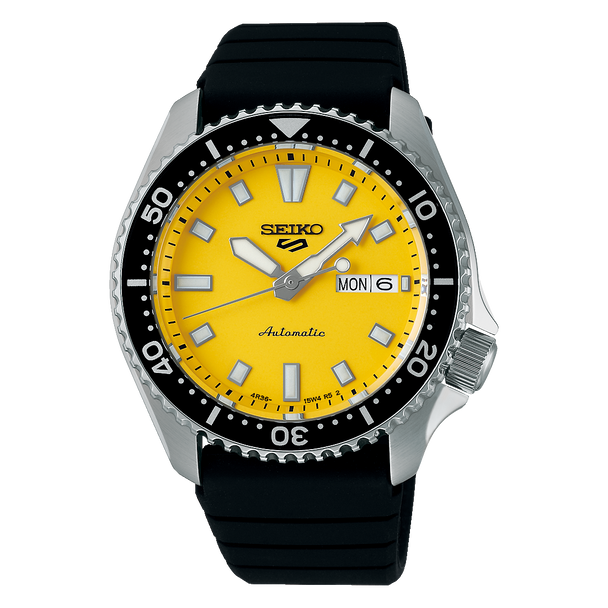 Seiko SRPL87 5 Sports SKX‑Series Automatic Yellow Dial 42.5 mm Stainless Steel