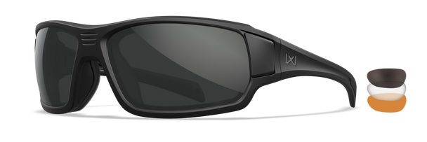 Wiley X Breach 2.5 Sunglasses Matte Black Frame with Grey/Clear/Light Rust Lenses