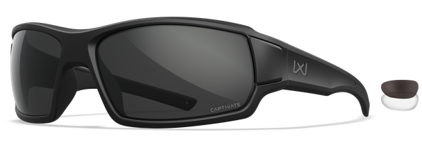 Wiley X Breach 2.5 XL Sunglasses Matte Black Frame with Captivate Grey/Clear Lenses