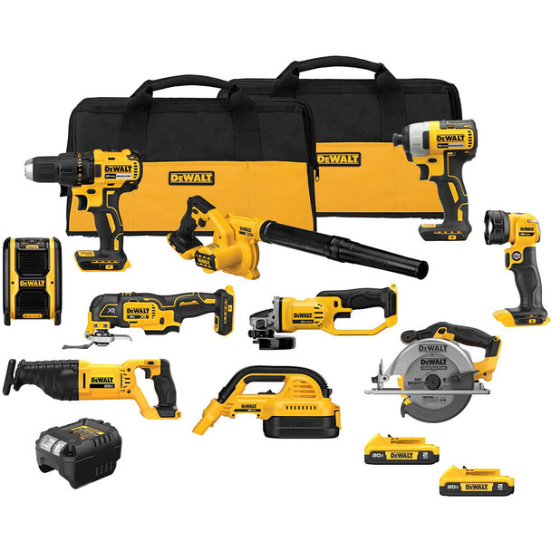 DeWalt DCK1021D2 20-Volt Max Lithium-Ion 10-Tool Cordless Combo Kit with Two 2.0 Ah Batteries, Charger and 2 Bags