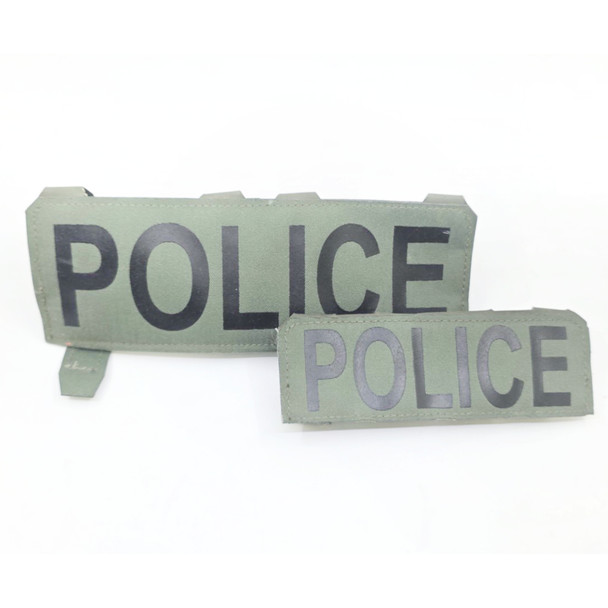 Police ID Patch Panel Set (2 pcs), Large Back & Small Chest Morale Patches, Olive Drab, Open Box