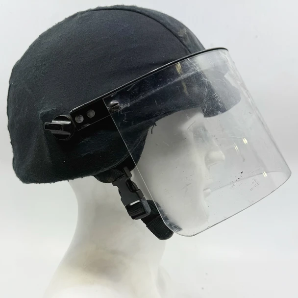 PASGT Ballistic Helmet w/ Black BDU Cloth Cover & Riot Face Shield Visor, Police Trade
