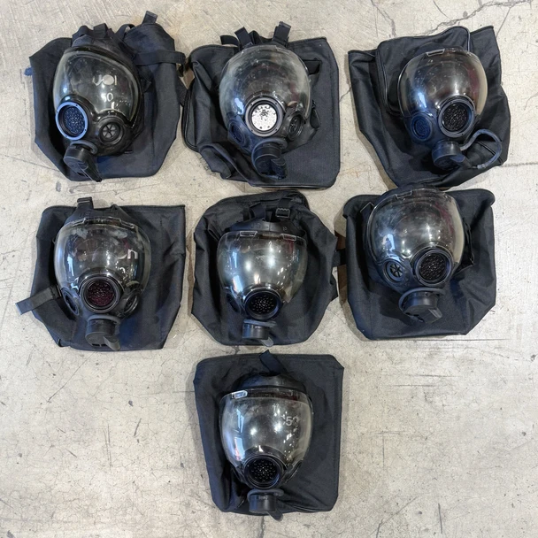 Lot of 7 Pcs, MSA Safety Military Gas Mask 5073, Police Trade