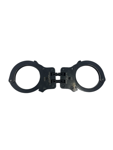Peerless Model 802C Hinged Handcuffs, Dark Finish, No Keys, Open Box