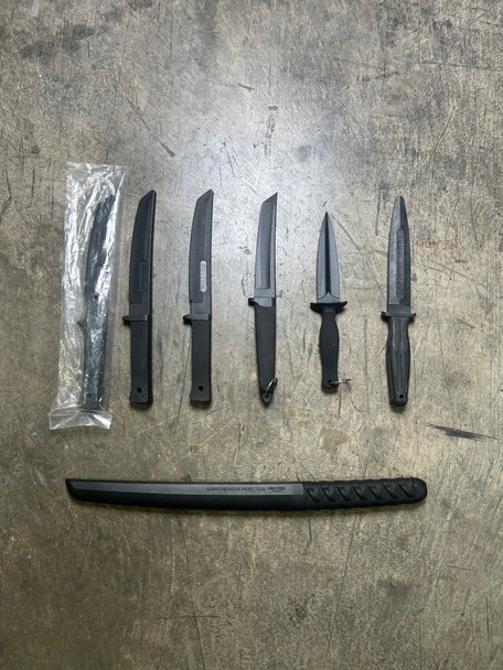Lot of 7pc Assorted Training Knives and Blades, Black, Police Trade