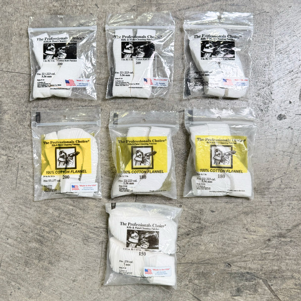 Professional's Choice Rifle & Pistol Cleaning Patch Assortment, 7 Pack Bundle, New/Old Stock