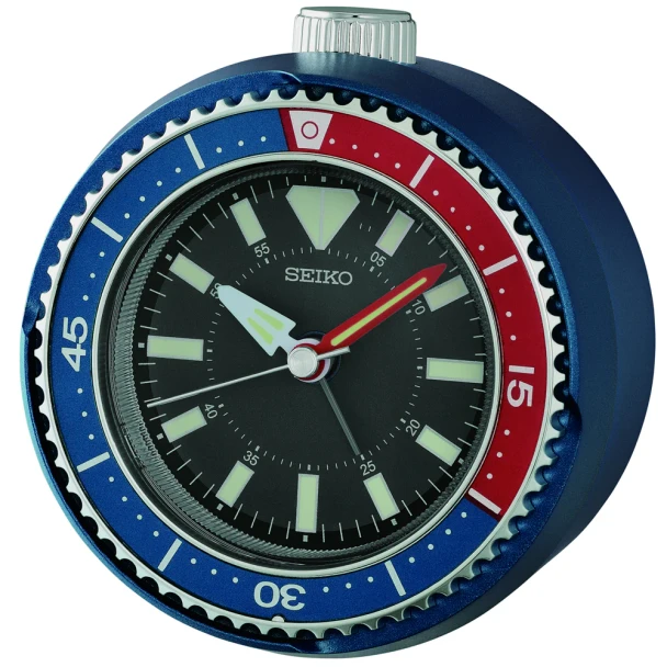 Seiko QHE207LLH Heritage Design in Metallic Blue/Red Alarm Clock 9.7cm
