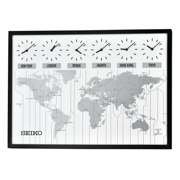 Seiko QXA538KLH 6 City World Time Wall Clock 60cm